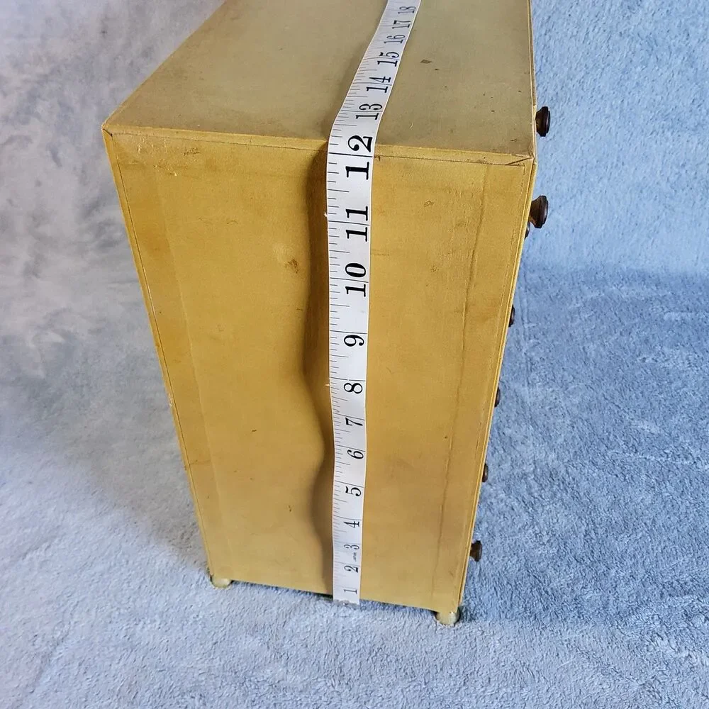 Vintage Wooden Yellow Dresser Jewelry Box 5 Drawer 2 Side Necklace Pull Out Door